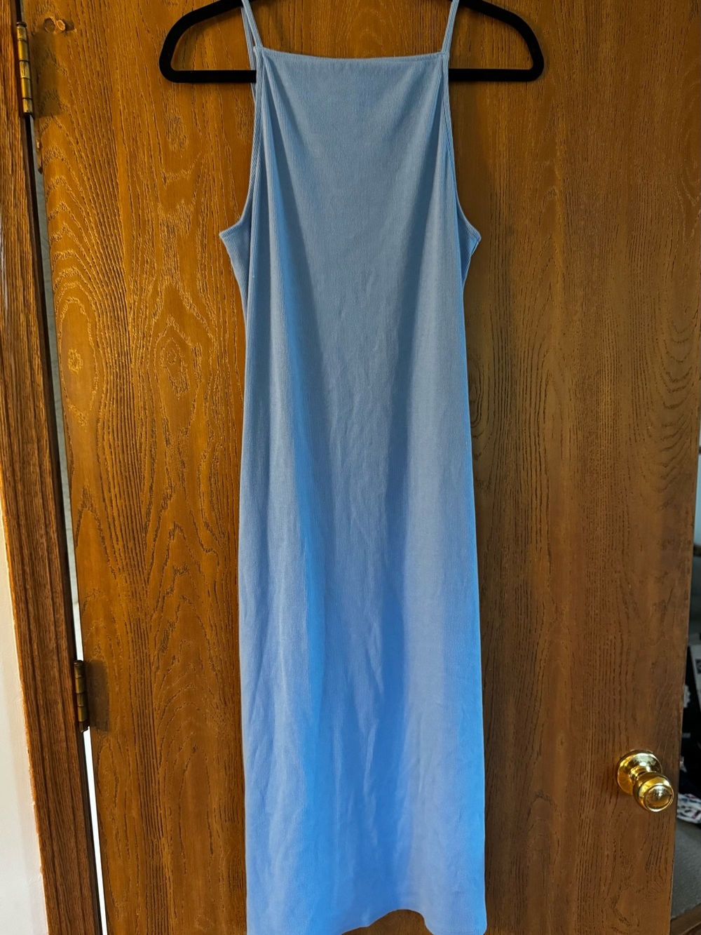Old Navy Light Blue Ribbed Knit Midi Cami Dress